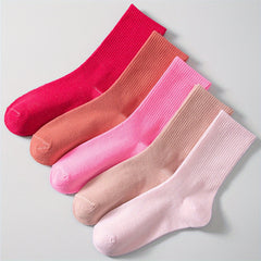 5 Pairs Comfy & Breathable Mid Tube Socks Women's Stockings
