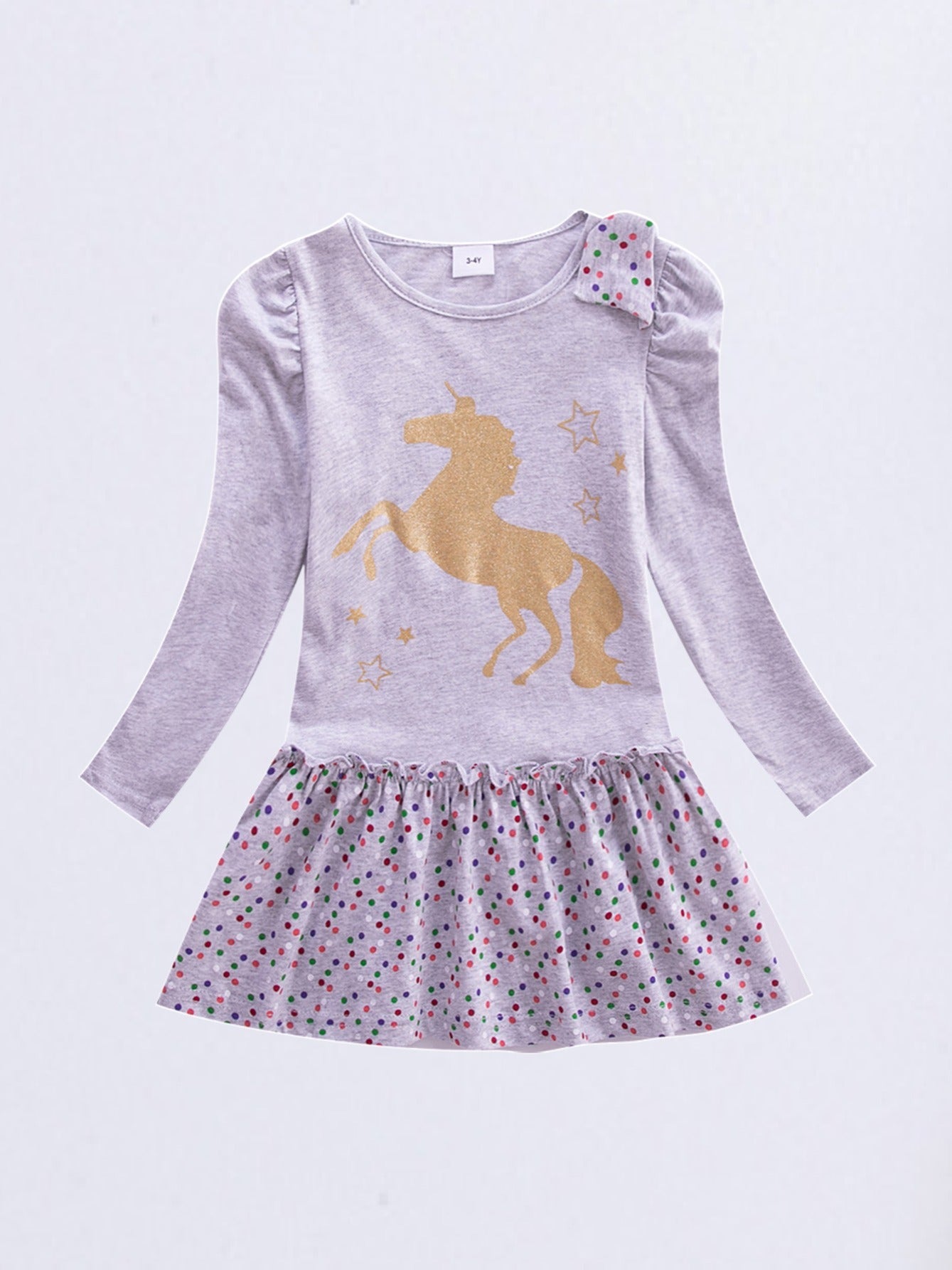 Purple Spot Cartoon Dress Long Sleeved