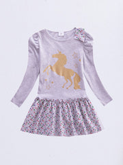 Purple Spot Cartoon Dress Long Sleeved