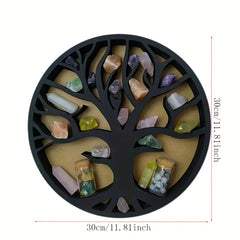 Round Crystal Storage Rack Tree Of Life Decor Wooden Stand