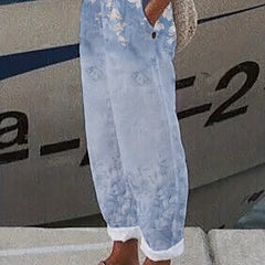 Graphic Print Dual Pockets Loose Pants Women's Clothing