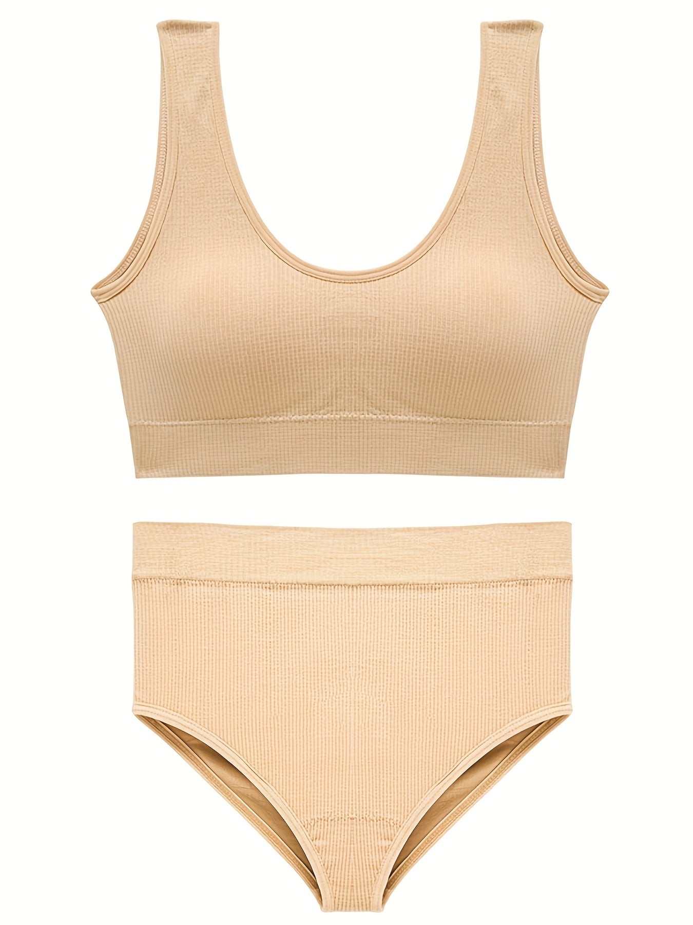 Comfy Sports Bra & Panties Set, Wireless Tank Bra & Elastic Panties