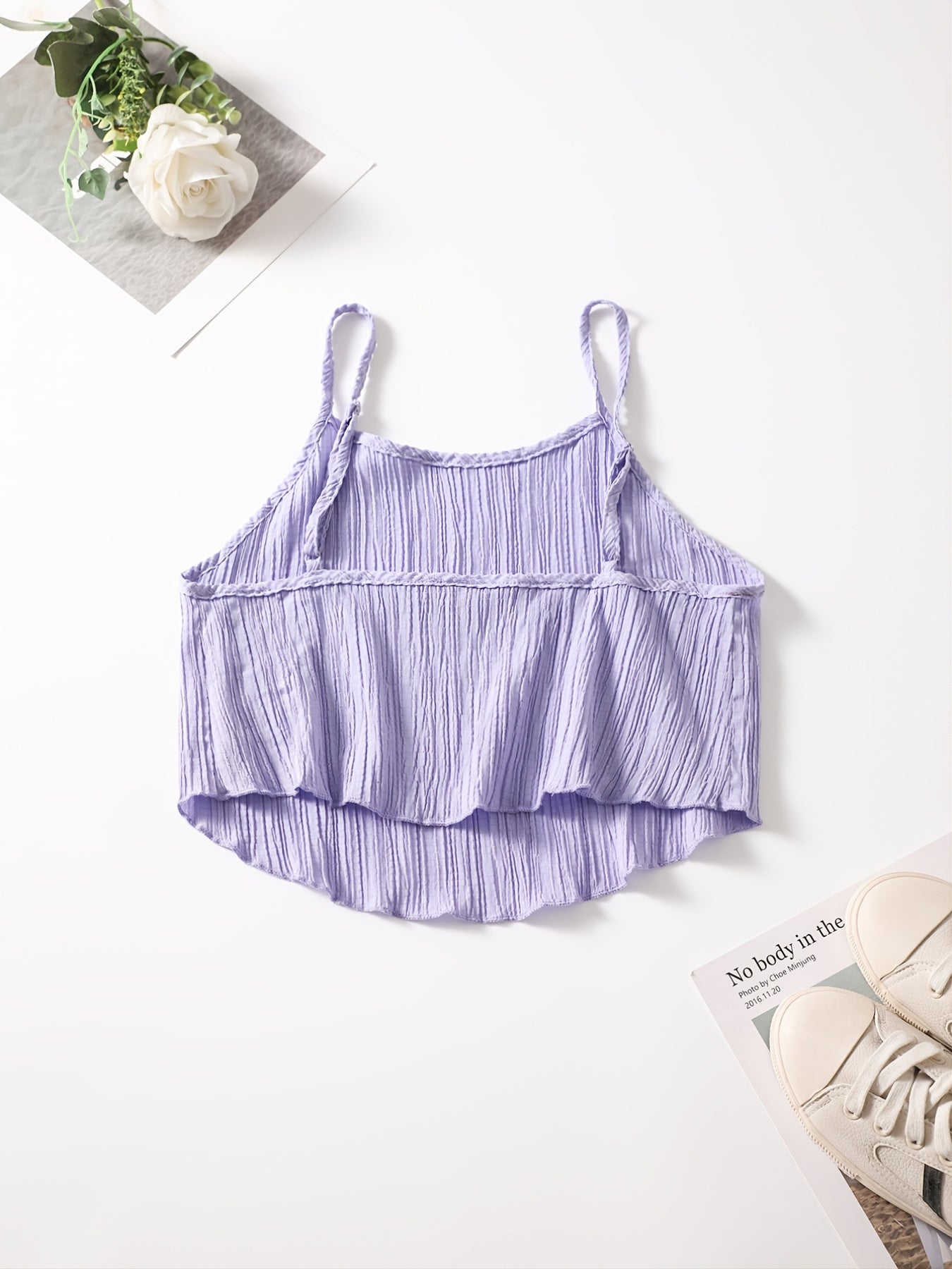 2pcs Set Crop Cami Top & Solid Shorts