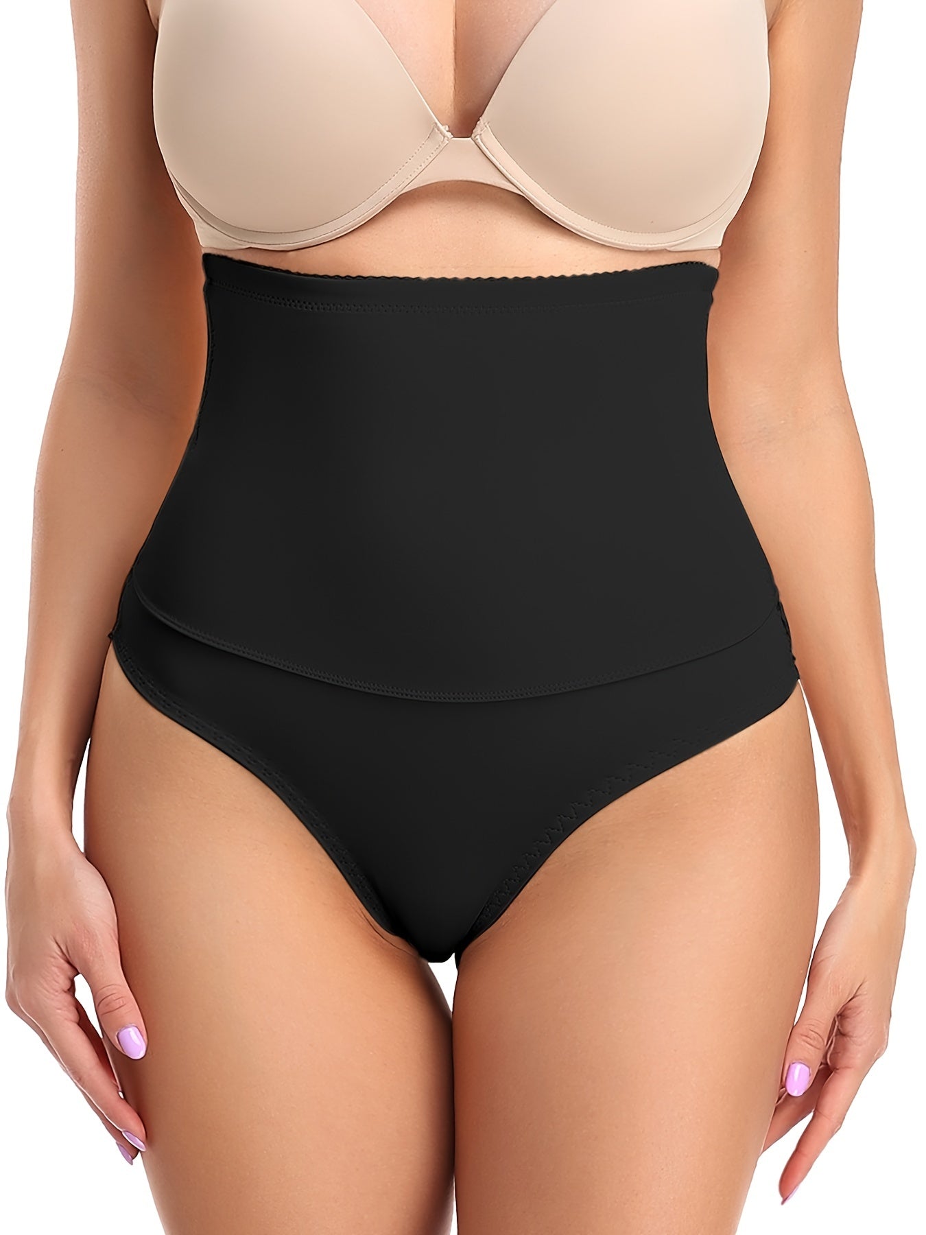 Lace Stitching Thong High Waist Tummy Control Slimming Panties