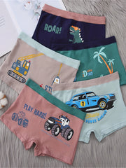 5pcs Boys Teen Cartoon Print Cotton Boxer Briefs Underwear