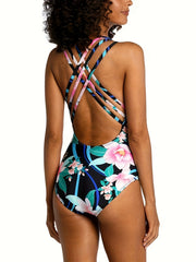 Floral Print V Neck One Piece Bathing Suit