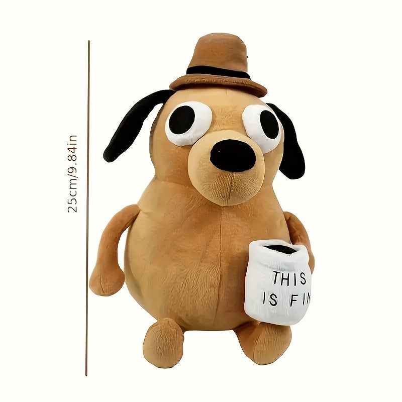 Yellow Angry Dog Plush Toy with Cup This Is Fine Meme