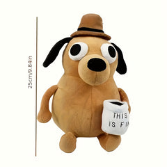 Yellow Angry Dog Plush Toy with Cup This Is Fine Meme