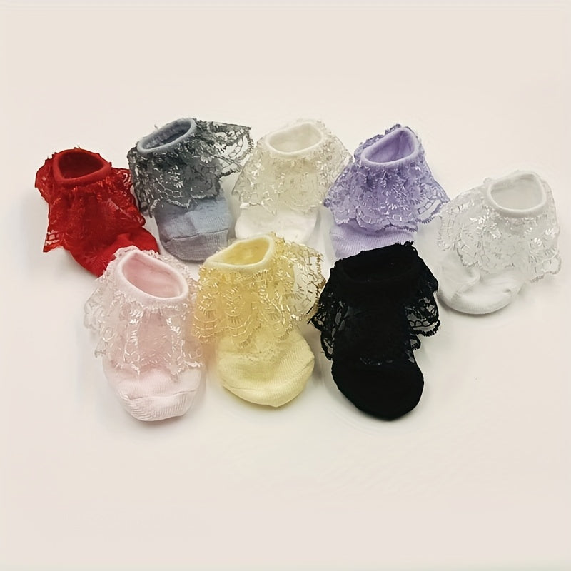 4Pairs Baby Girls Lace Ruffle Ankle Socks for Summer