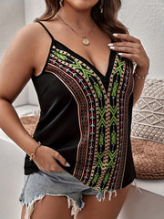Boho Cami Top Women's Plus Tribal Print V-Neck Summer Cami