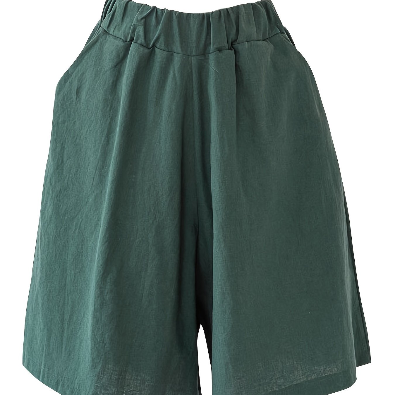 Solid Elastic Waist Shorts for Women