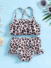Leopard Print 2pcs Swimsuit Set For Girls Comfy Bathing Suit