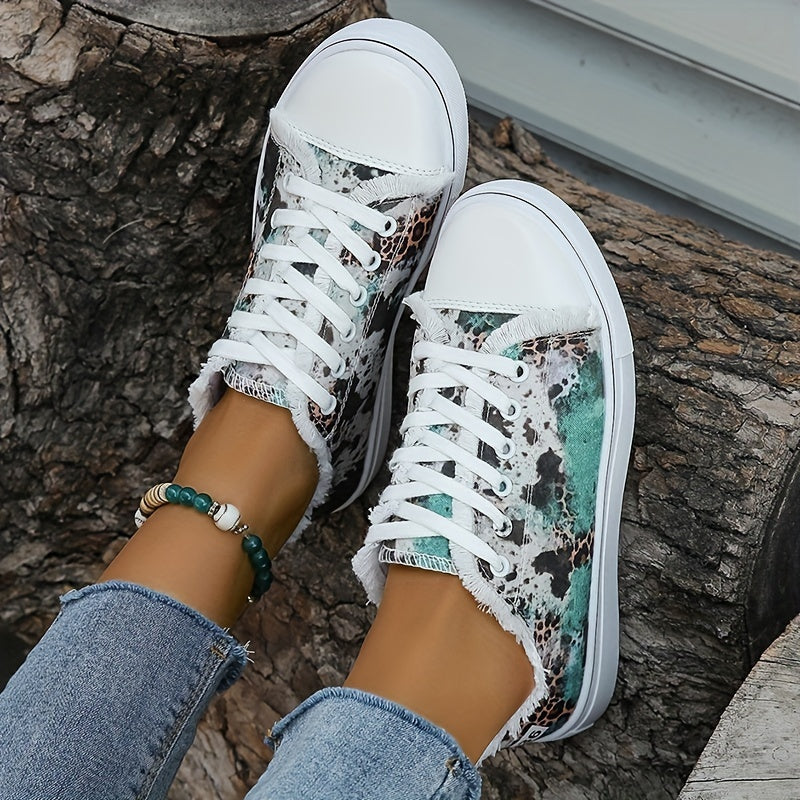 Leopard Print Lace-Up Sneakers Lightweight Outdoor Comfy Shoes