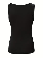 Colorblock Button Decor Tank Top V Neck Sleeveless Top