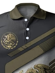 Mexico Eagle Holding Snake Pattern Men's Short Sleeve Shirt