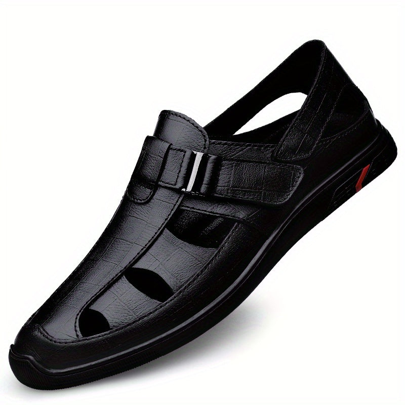 Men's Cut Out No Tie Lace Slip On Sandals With Adjustable Buckle Strap