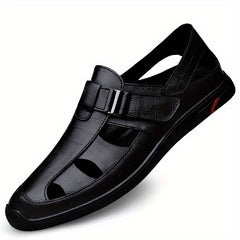 Men's Cut Out No Tie Lace Slip On Sandals With Adjustable Buckle Strap