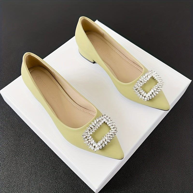 Women's Rhinestone Slip On Point Toe Heel Shoes