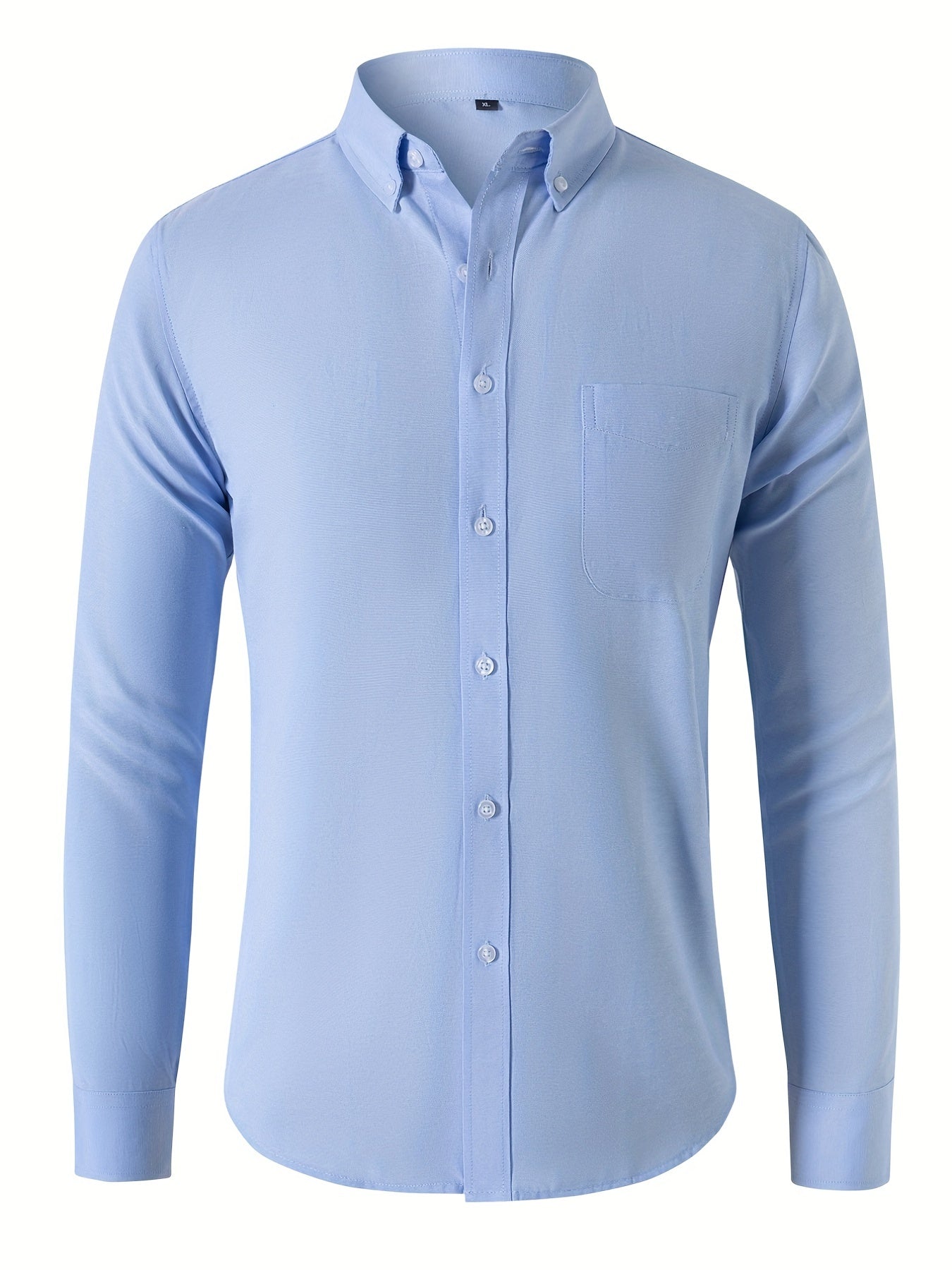 Solid Men's Casual Button Up Long Sleeve Shirt With Pocket