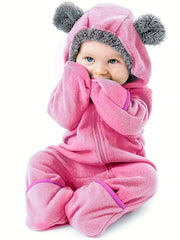 Fleece Baby Bunting Bodysuit Kids Hooded Romper Outerwear Toddler Warm Coat