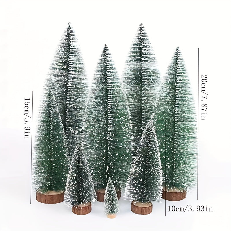 Christmas Tree 3pcs Pine Sisal Snow Frost Ornaments Wooden Base Mixed Sizes