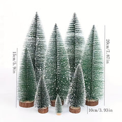 Christmas Tree 3pcs Pine Sisal Snow Frost Ornaments Wooden Base Mixed Sizes