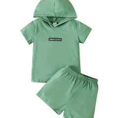 Boys Print Hooded T Shirt And Shorts Set for Kids