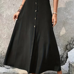 Button Front Slit Skirt Elastic Waist Casual Summer Women's Clothing