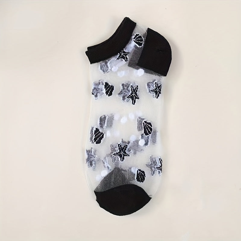 5 Pairs Starfish Pattern Socks & Lightweight Mesh Short Socks Women's Stockings