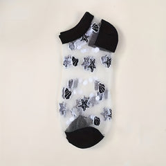 5 Pairs Starfish Pattern Socks & Lightweight Mesh Short Socks Women's Stockings