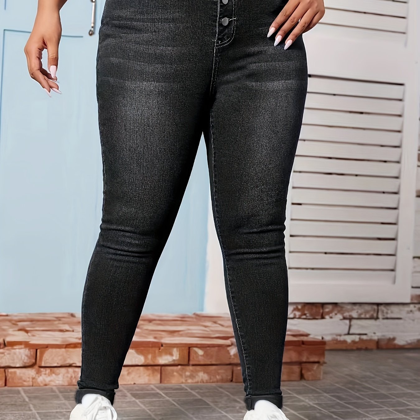 Skinny Jeans Button Fly High Rise High Stretch