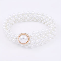 Faux Pearl Chain Elastic Belt Round Pearl Buckle Dress Belt Women