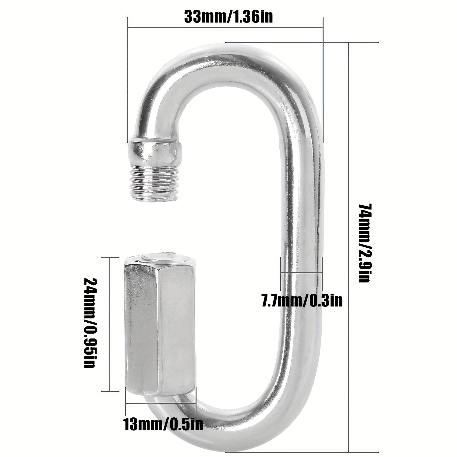 2pcs D Ring Carabiner Clip Stainless Steel Chain Link Locking Keychain
