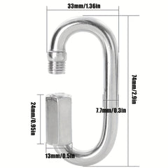 2pcs D Ring Carabiner Clip Stainless Steel Chain Link Locking Keychain