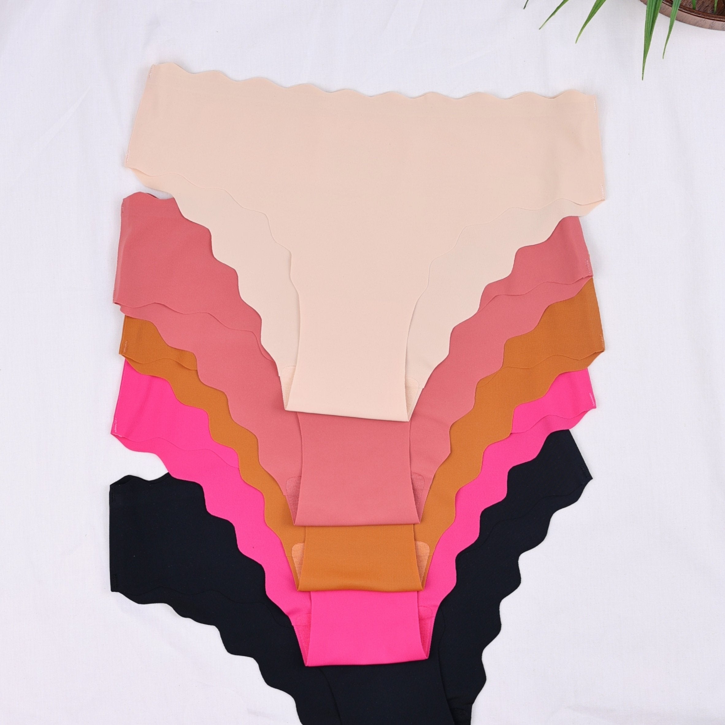 5pcs Scallop Trim Briefs Stretchy Intimates Panties Women's Lingerie