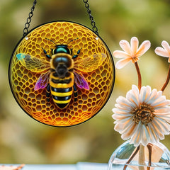 Bee Suncatcher Stained Glass Window Hanging for Home Decor