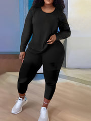 Solid Long Sleeve Top & Leggings Set