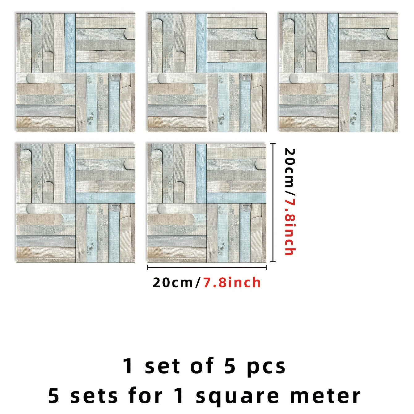 5pcs Light Brown Wood Grain Wall Sticker 20x20 Peel & Paste Matte Self-adhesive