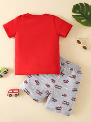 Boys Fire Truck Print T shirt & Shorts Set