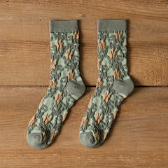 5 Pairs Floral Print Socks Women's Mid Tube Stockings Breathable