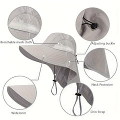 Unisex Mesh Sun Hat With Neck Flap Wide Brim Boonie Hat For Hiking Fishing