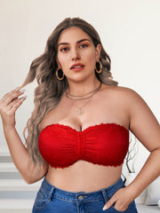 Contrast Lace Ruched Front Plus Size Tube Bra
