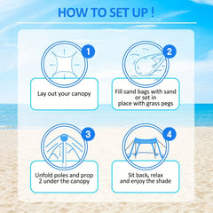 Beach Sun Shade Canopy Tent UPF 50 UV Protection Tent Sun Shelter