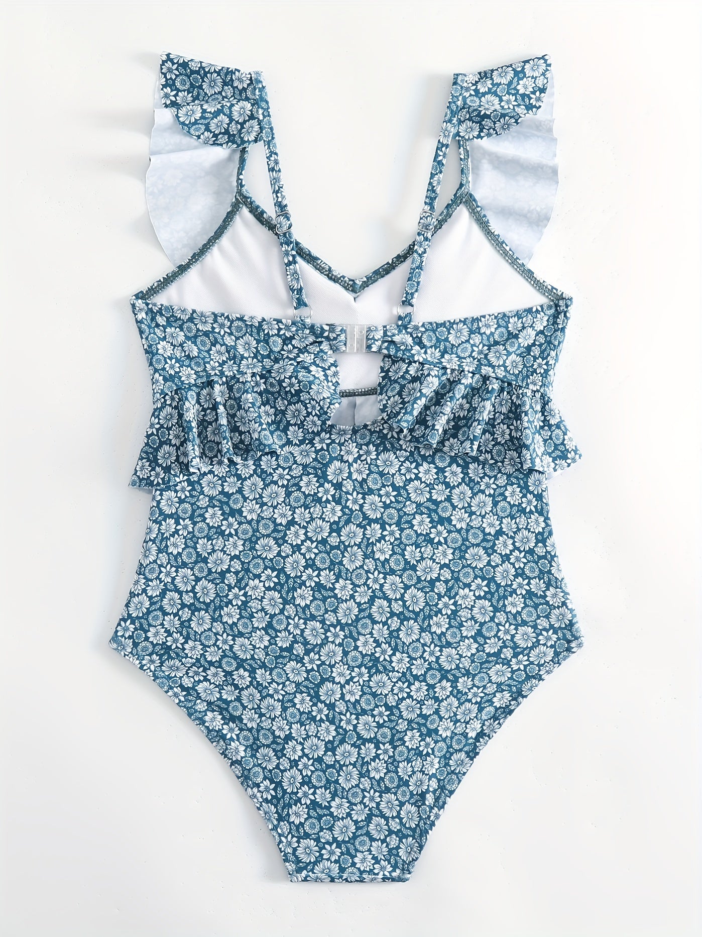 Girls Ruffle One Piece Swimsuit Floral Print Halter Neck for Beach Vacation