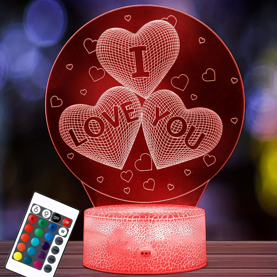 3D I Love You Illusion Lamp Night Light 16 Colors Smart Touch Remote Control