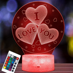 3D I Love You Illusion Lamp Night Light 16 Colors Smart Touch Remote Control