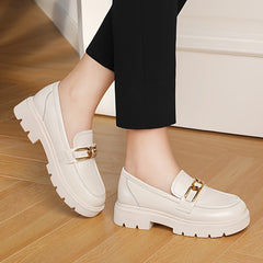 Women's Chain Decor Loafers Platform Chunky Heeled Shoes