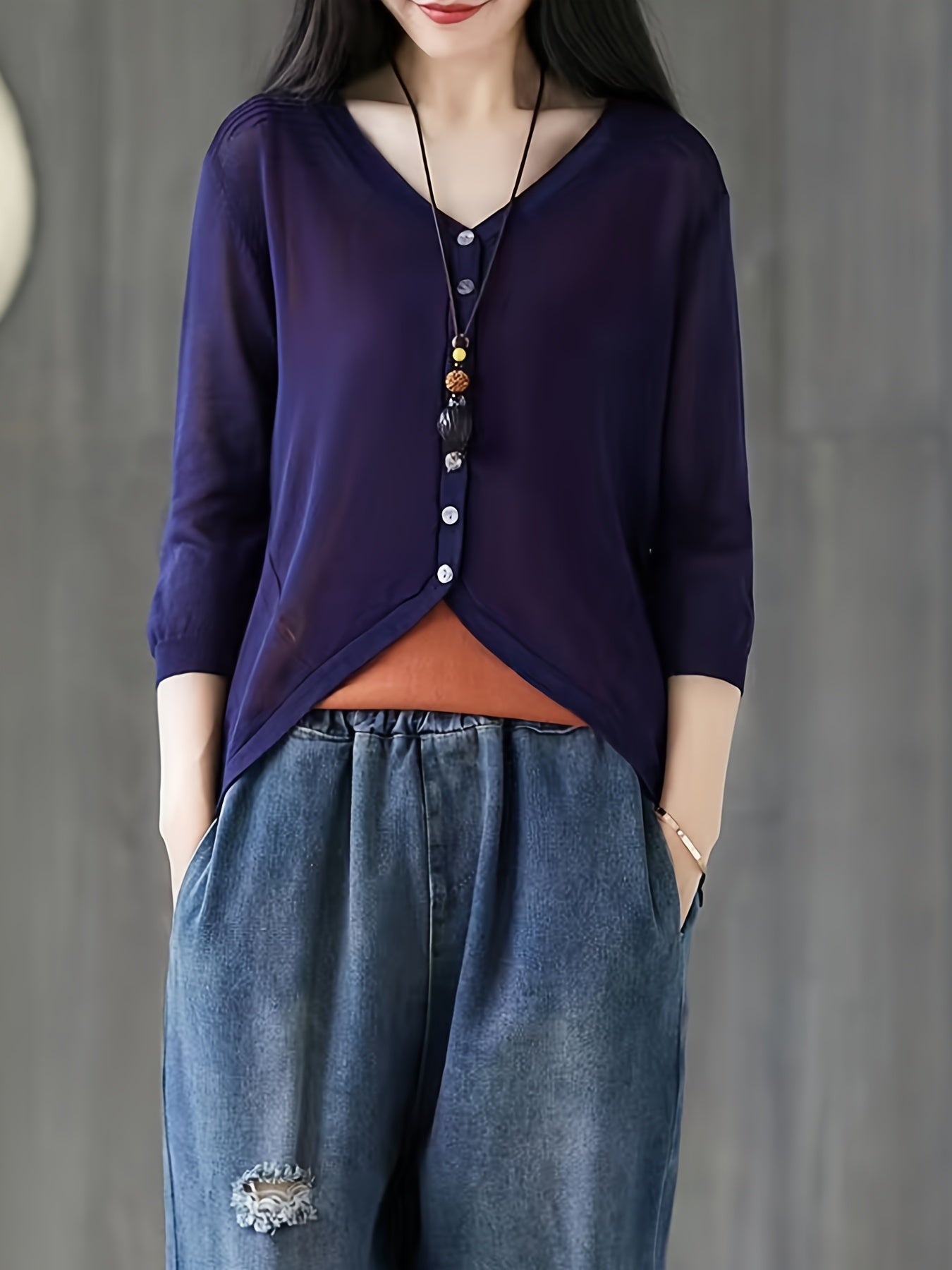Vintage Loose Summer V Neck Button Front Cardigan