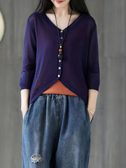 Vintage Loose Summer V Neck Button Front Cardigan