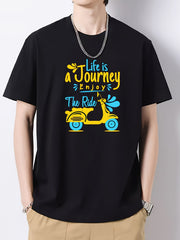 Men's Motor Pattern T Shirt Regular Fit Crew Neck Short Sleeve Casual Top